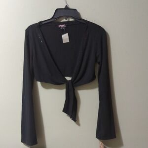 XOXO Black Tie-Front Top